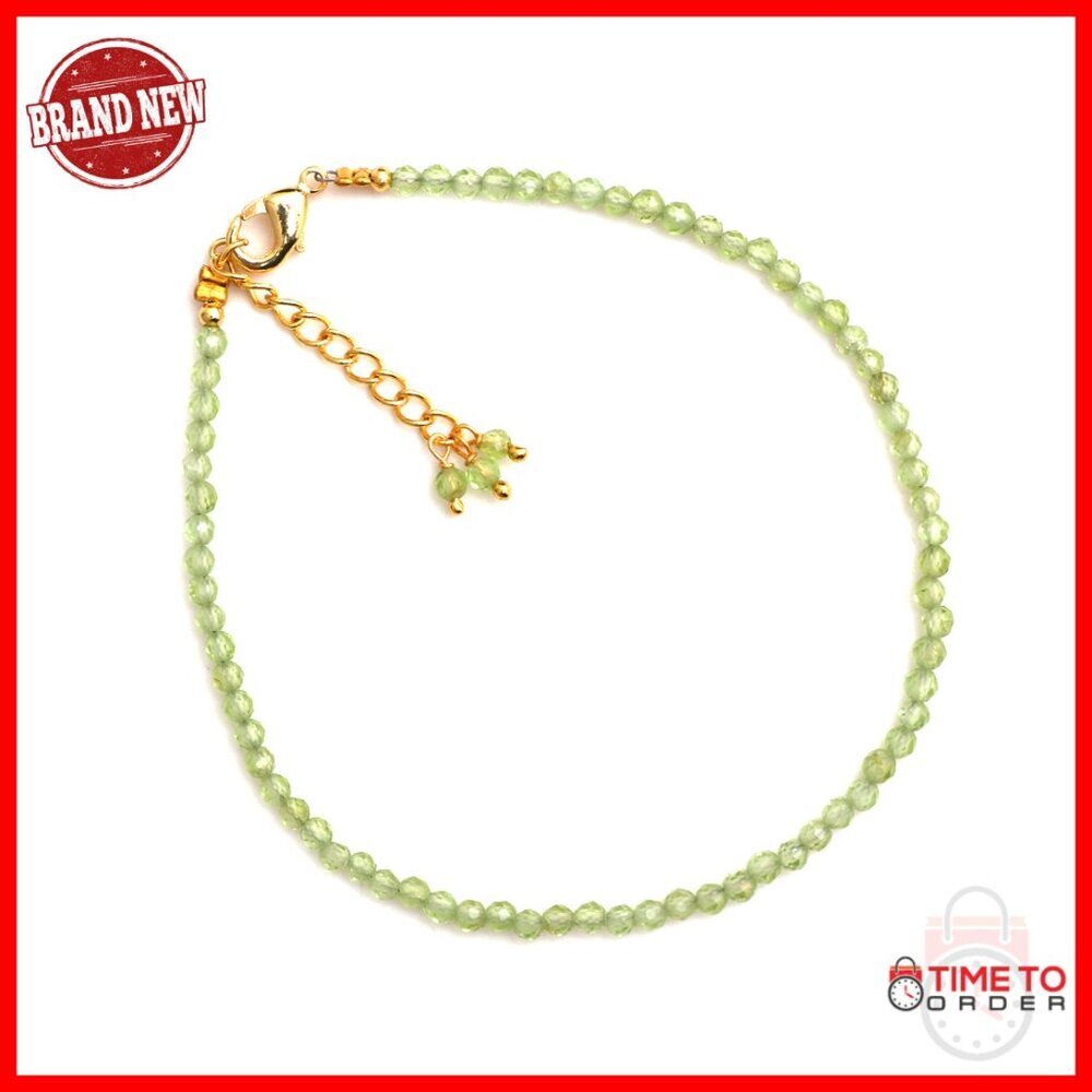8 Inch Gold Plated Peridot Beaded Bracelet Hypoallergenic Stretch